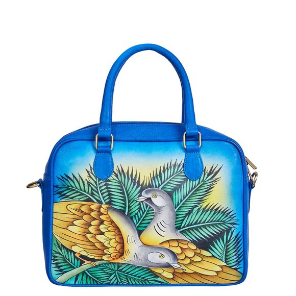 Leather Hand-Painted Blue Ladies' Top Handle Handbag, Crossbody Sling Bag, Purse - Picture 4 of 9